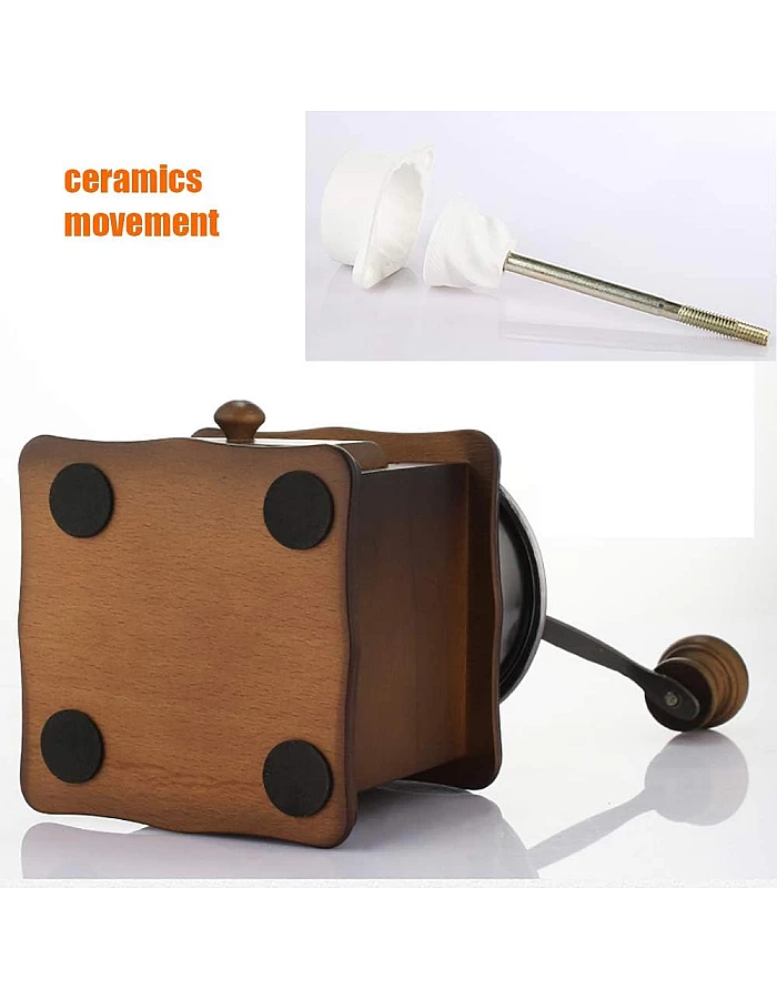 Liseng Manual Coffee Grinder Wooden Vintage Coffee Beans Spice Grinder Portable Hand Crank Coffeemaker Hand Grinder Machine, Office, Travel