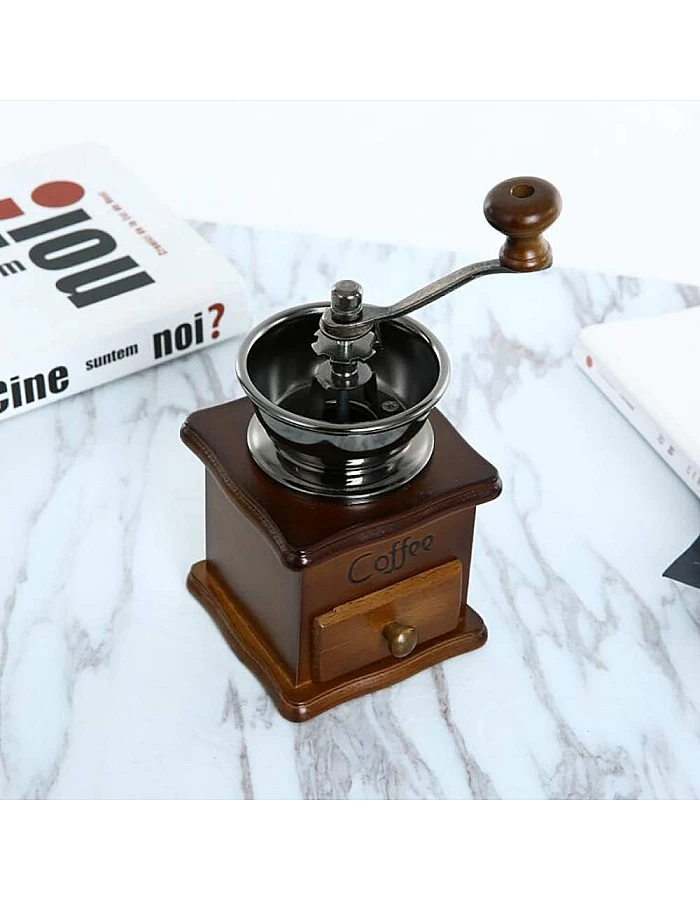 Liseng Manual Coffee Grinder Wooden Vintage Coffee Beans Spice Grinder Portable Hand Crank Coffeemaker Hand Grinder Machine, Office, Travel