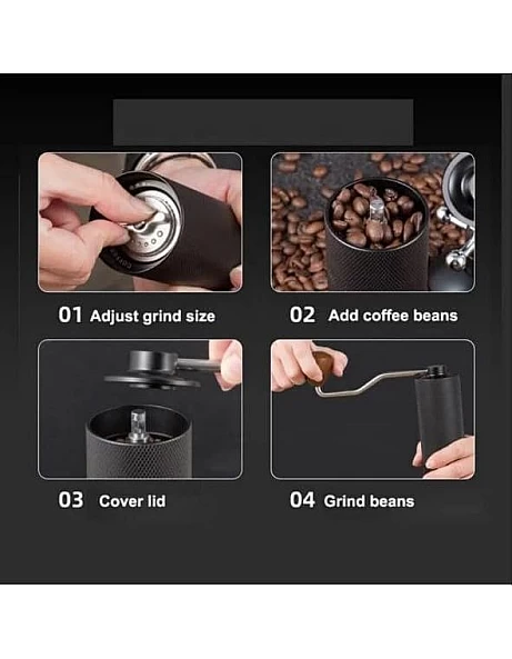 Manual Coffee Grinder Five-gear Adjustable Internal Setting Double Bearing Position Capacity 25g Steel Burrs Japanese Technology silver)
