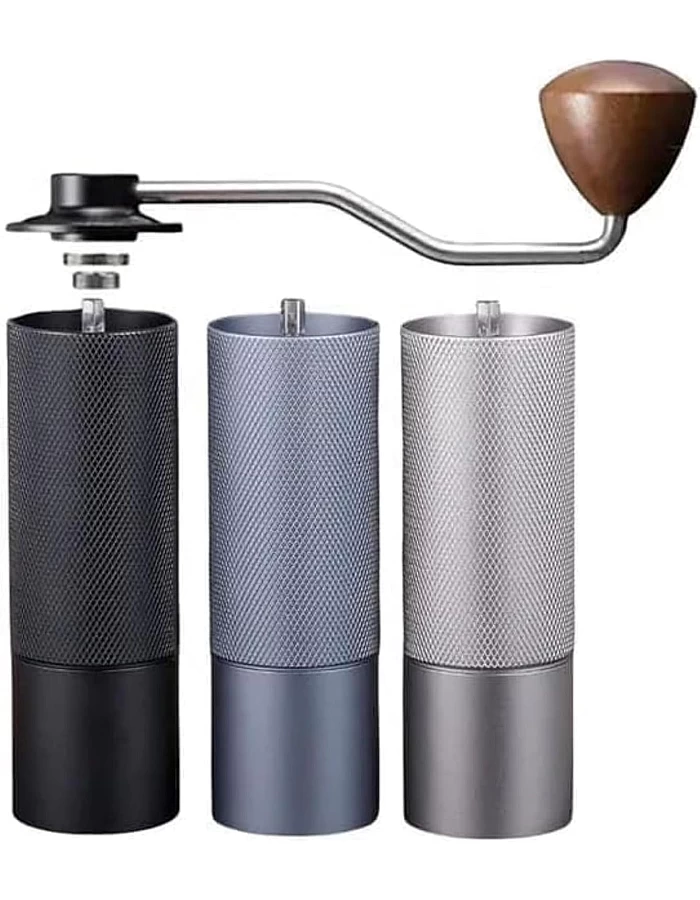 Manual Coffee Grinder Five-gear Adjustable Internal Setting Double Bearing Position Capacity 25g Steel Burrs Japanese Technology silver)