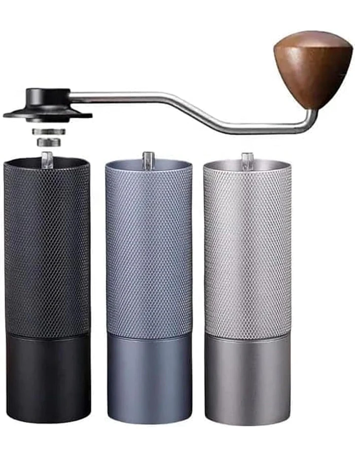 Manual Coffee Grinder Five-gear Adjustable Internal Setting Double Bearing Position Capacity 25g Steel Burrs Japanese Technology silver)