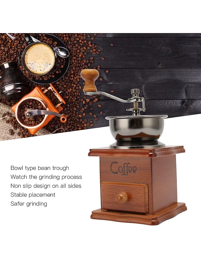 Natudeco Manual coffee grinder, manual coffee grinder in vintage style. Classic coffee grinder. for French drip coffee printing