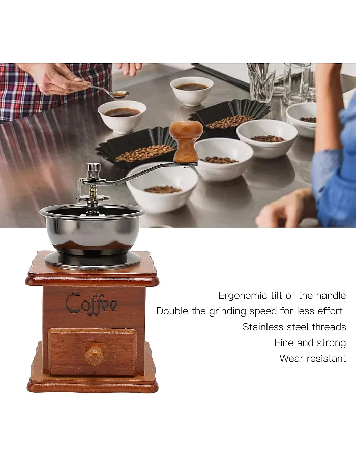 Natudeco Manual coffee grinder, manual coffee grinder in vintage style. Classic coffee grinder. for French drip coffee printing