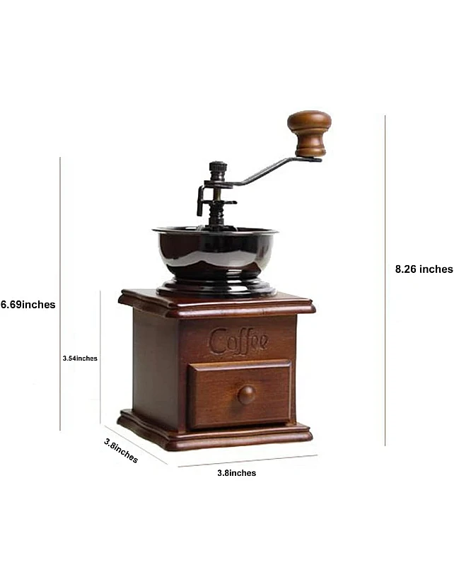 Qidiwin Manual Coffee Grinder-Small Antique Wooden Hand Grinder with Drawer, Great Gift for Kids Hand Make Tool or Home Decoration