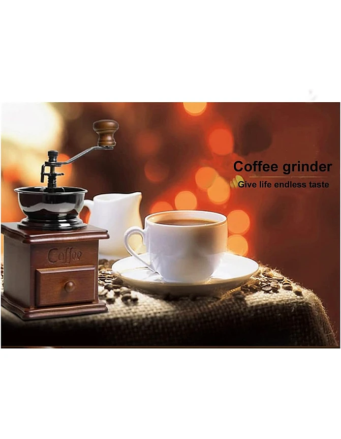 Qidiwin Manual Coffee Grinder-Small Antique Wooden Hand Grinder with Drawer, Great Gift for Kids Hand Make Tool or Home Decoration