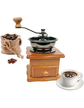 Ruiqas Manual Coffee Grinder - Retro Vintage Style - Adjustable Grind Size - Easy Manual Operation - Pine Wood & Cast Iron & Ceramic - Grinding Coffee Beans
