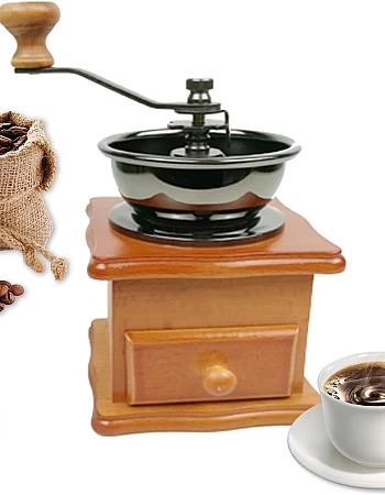 Ruiqas Manual Coffee Grinder - Retro Vintage Style - Adjustable Grind Size - Easy Manual Operation - Pine Wood & Cast Iron & Ceramic - Grinding Coffee Beans
