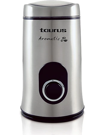 Taurus Aromatic 150W Electric Coffee Grinder, 50g Bean Tank, Start Button, Stainless Steel Blades and Tank, Cable Storage, Fine Grinding, Grey