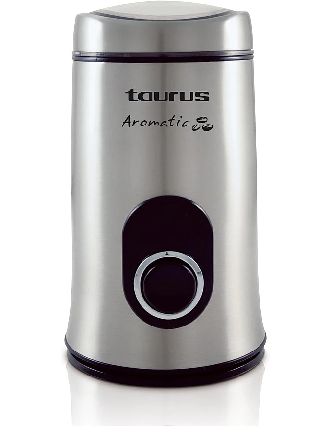 Taurus Aromatic 150W Electric Coffee Grinder, 50g Bean Tank, Start Button, Stainless Steel Blades and Tank, Cable Storage, Fine Grinding, Grey