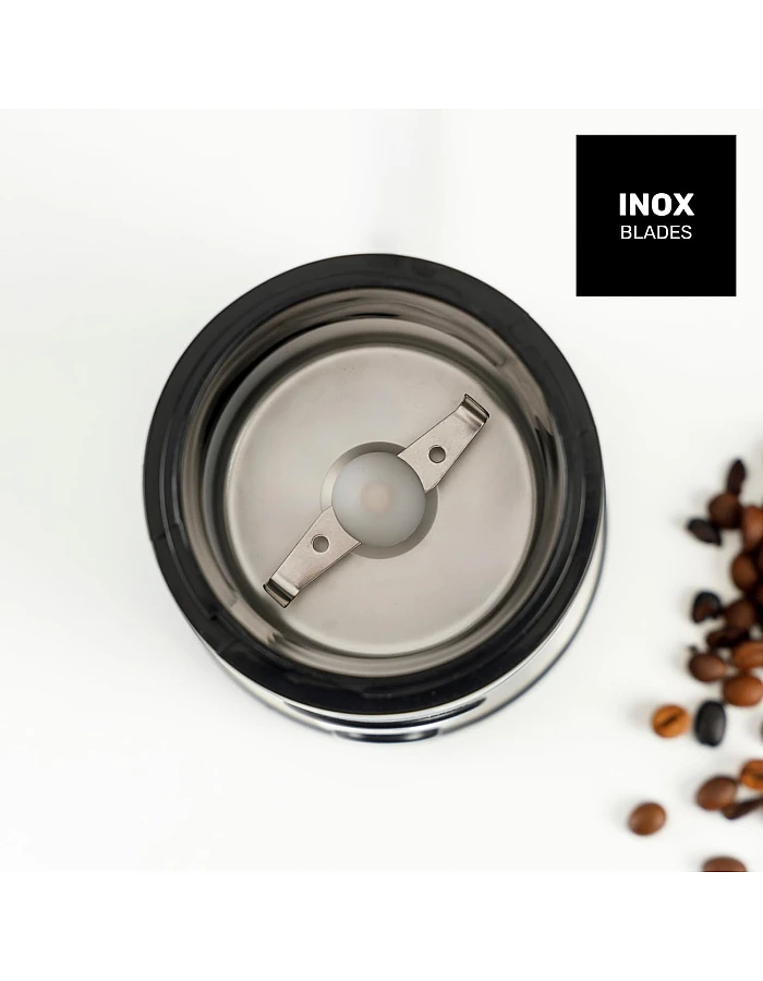 Taurus Aromatic 150W Electric Coffee Grinder, 50g Bean Tank, Start Button, Stainless Steel Blades and Tank, Cable Storage, Fine Grinding, Grey