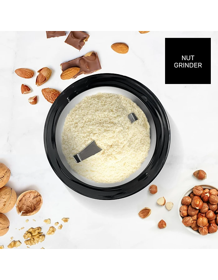 Taurus Aromatic 150W Electric Coffee Grinder, 50g Bean Tank, Start Button, Stainless Steel Blades and Tank, Cable Storage, Fine Grinding, Grey