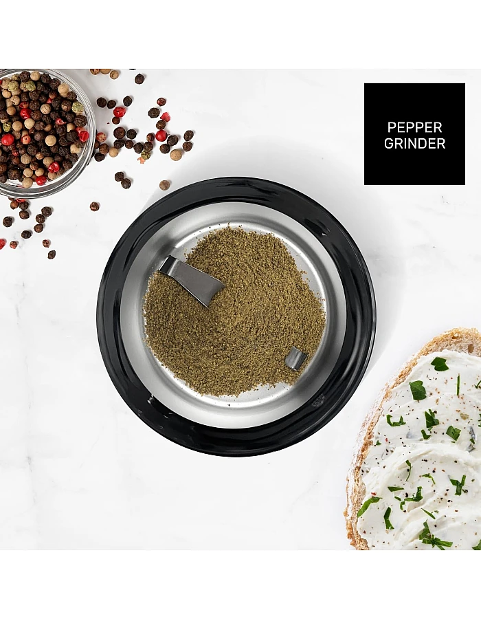 Taurus Aromatic 150W Electric Coffee Grinder, 50g Bean Tank, Start Button, Stainless Steel Blades and Tank, Cable Storage, Fine Grinding, Grey