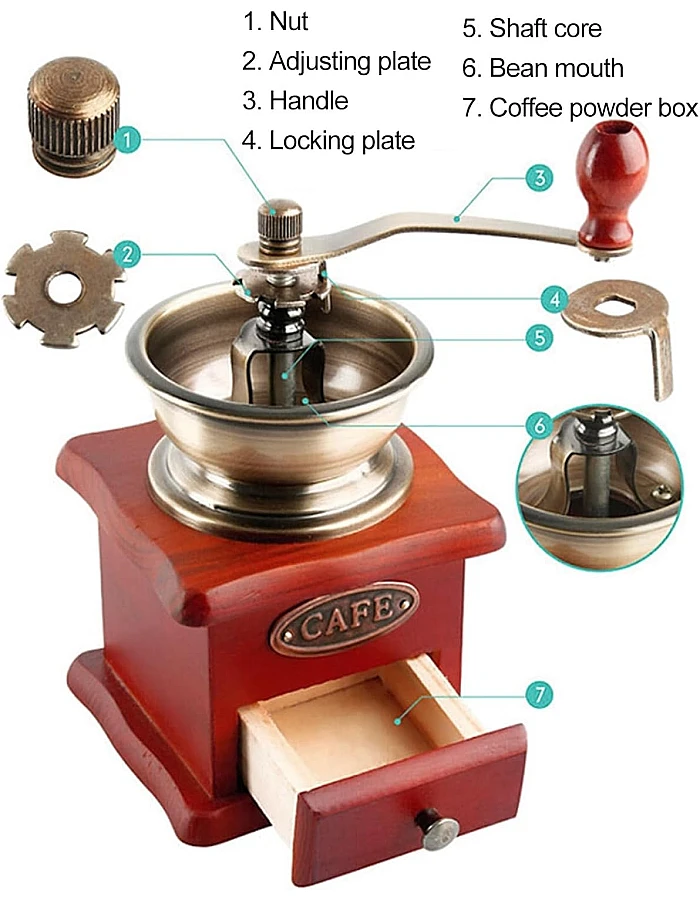 jyibinee 17ml Coffee Grinder Durable Easy to Operate Classical Manual Hand-crank Wooden Bean Machine for Home Coffee Bean Mill