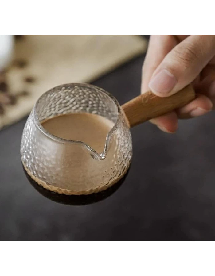 ككه قهوة بيركس حراري مقبض خشبي وضع على النار مباشرة ، كوب حليب مقبض صغير كوب لاتيه مركة، كوب قياس قهوة اسبريسو (شكل 5-120 ملى)