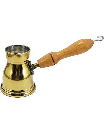 ELBARAMONY 1 Piece Brass Turkish Greek Coffee Pot for Jazva, Sisyph, Jiseph, Turka, Arat, Arabic Coffee Pot with Wooden Handle Handmade Egyptian Decanter Size 3 (140 ML-4.73 OZ) Multicolor