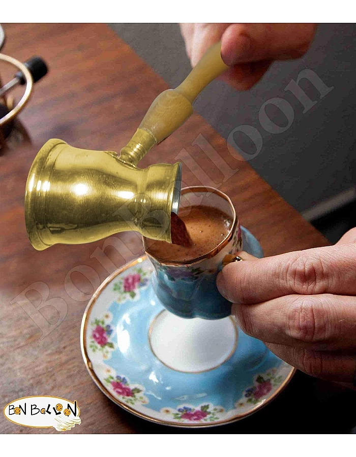 ELBARAMONY 1 Piece Brass Turkish Greek Coffee Pot for Jazva, Sisyph, Jiseph, Turka, Arat, Arabic Coffee Pot with Wooden Handle Handmade Egyptian Decanter Size 3 (140 ML-4.73 OZ) Multicolor