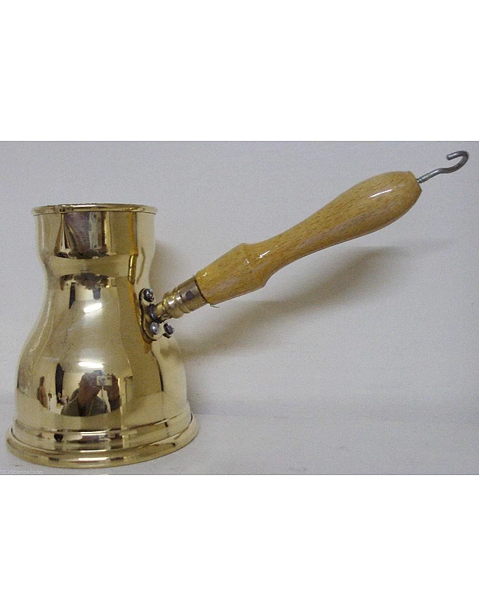 ELBARAMONY 1 Piece Brass Turkish Greek Coffee Pot for Jazva, Sisyph, Jiseph, Turka, Arat, Arabic Coffee Pot with Wooden Handle Handmade Egyptian Decanter Size 3 (140 ML-4.73 OZ) Multicolor