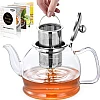 STNTUS Glass Teapot, 27 oz / 800 ml for Loose Tea, With Infuser and Stainless Steel Strainer, Stovetop Safe, 2-4 Cups