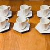 Generic Modern White Porcelain Coffee Cup and Saucer Set, 6-Piece, Hexagonal Design .AR