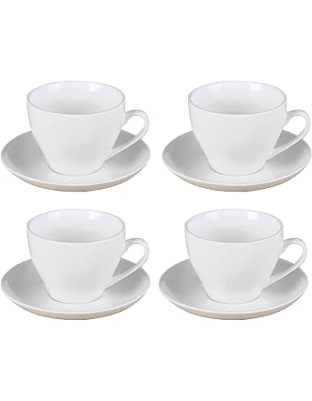 HORIJUNKE Porcelain Espresso Coffee Cups and Saucers, Cappuccino Cup, Set of 4 Bone China, for Latte, Cafe Mocha and Tea(white,5OZ)