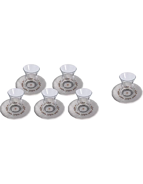 Karaca Chart Set Of 12Pcs (6 Estekana Cup with 6 Estekana saucers) 12.5 cm - Multicolor