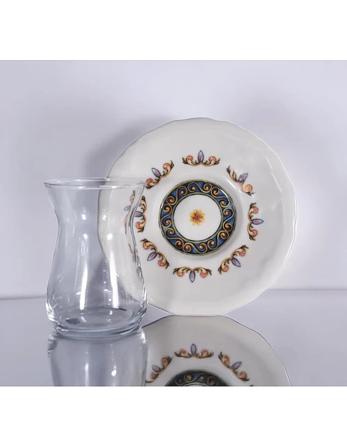 Karaca Chart Set Of 12Pcs (6 Estekana Cup with 6 Estekana saucers) 12.5 cm - Multicolor