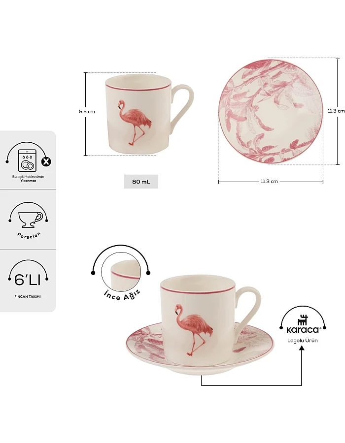 Karaca Jungle Set Of 6 Coffee Cups 80 Ml