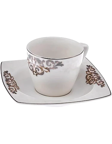 Karaca Nazende 12 Piece Porcelain Espresso Turkish Coffee Cup Set for 6 People, 80ml, White Platinum