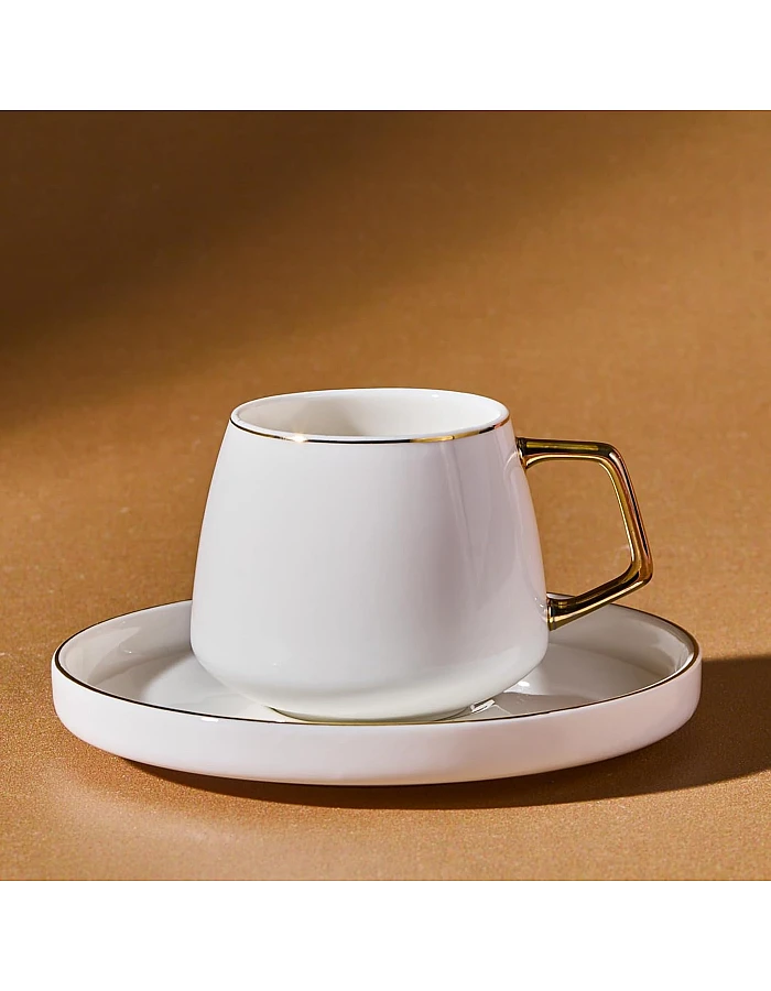 Karaca Streamline Saturn 12-Piece Porcelain Espresso Turkish Coffee Cup Set for 6 People, 100ml, White Gold