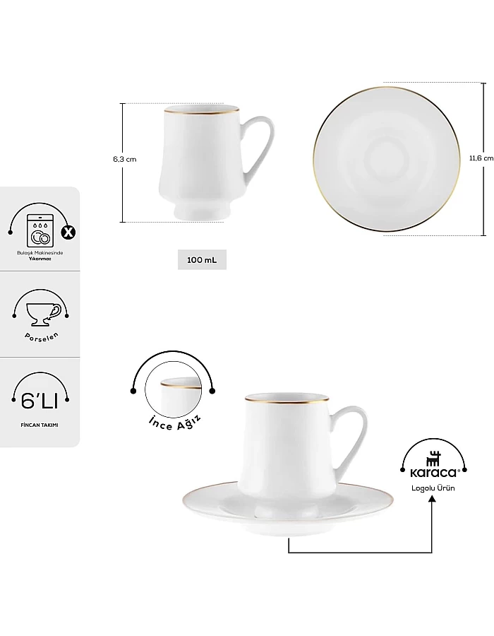 Karaca Wing 6 Person Coffee Cup Set 80 ml
