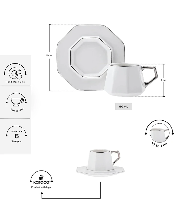 Karaca Zeher Set Of 6 Coffee Cups 90 Ml