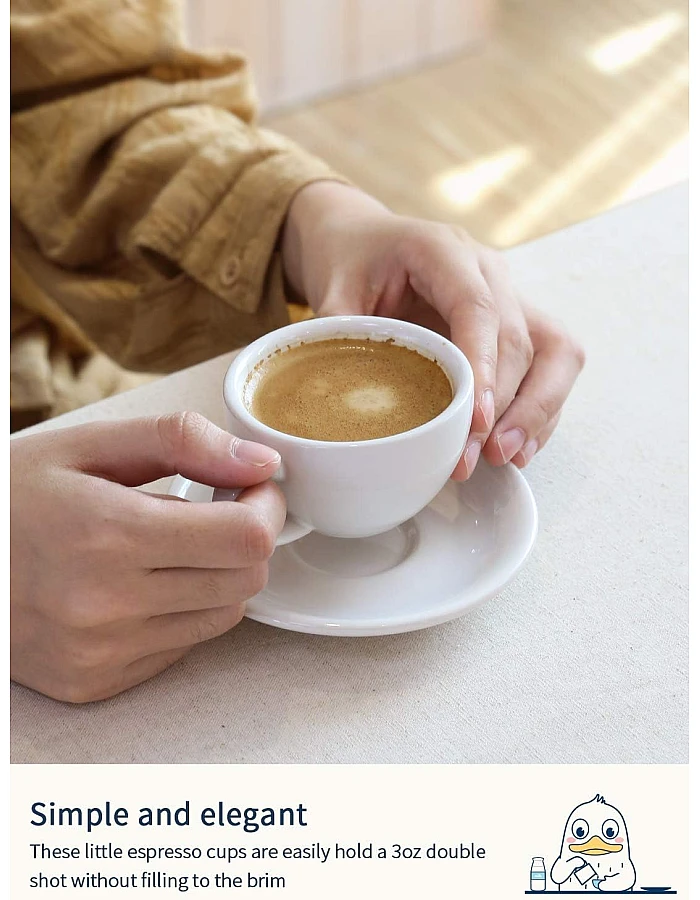 LE TAUCI 3 oz Espresso Cups with Saucers, Demitasse Coffee Cup for Shot, Lungo, Ristretto - 3 inch, Set of 4, White