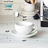 LE TAUCI 3 oz Espresso Cups with Saucers, Demitasse Coffee Cup for Shot, Lungo, Ristretto - 3 inch, Set of 4, White