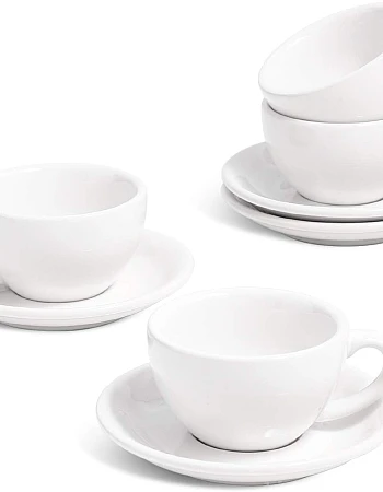 LE TAUCI 3 oz Espresso Cups with Saucers, Demitasse Coffee Cup for Shot, Lungo, Ristretto - 3 inch, Set of 4, White