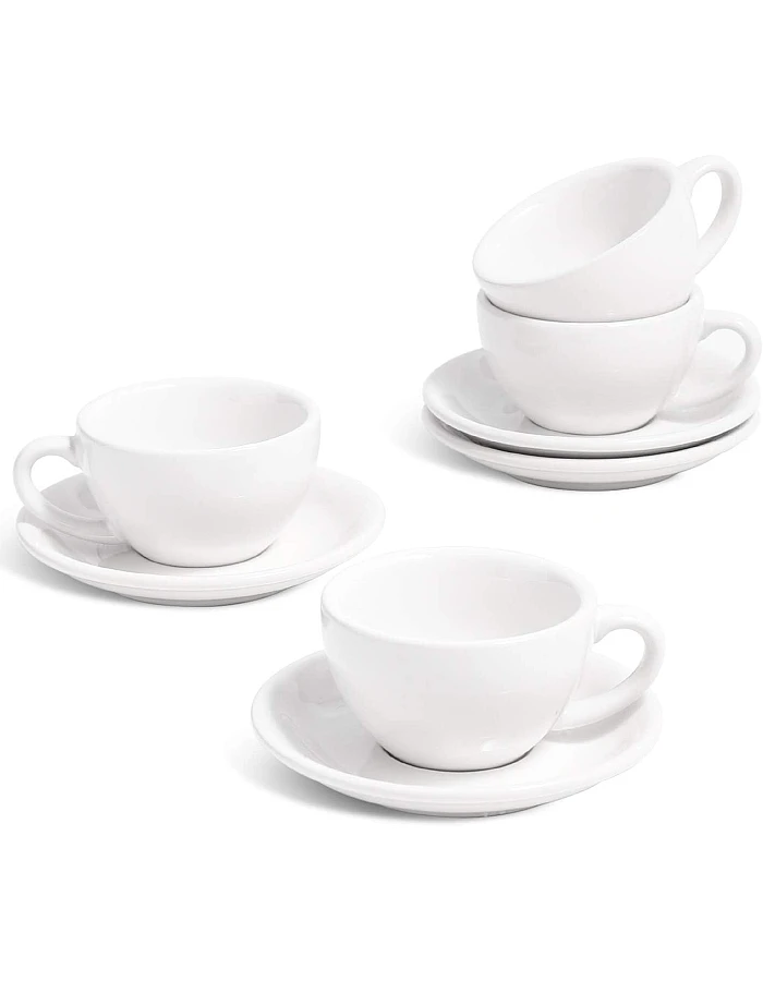 LE TAUCI 3 oz Espresso Cups with Saucers, Demitasse Coffee Cup for Shot, Lungo, Ristretto - 3 inch, Set of 4, White