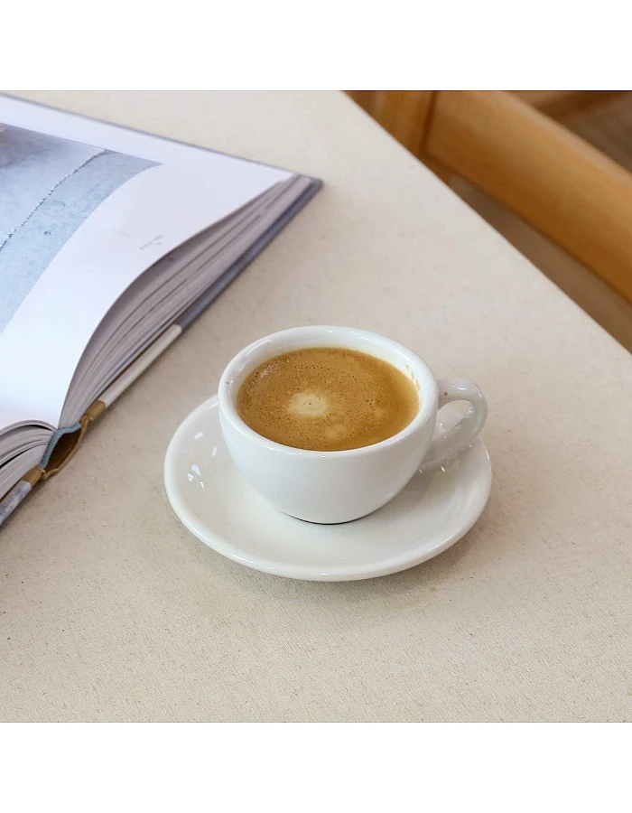 LE TAUCI 3 oz Espresso Cups with Saucers, Demitasse Coffee Cup for Shot, Lungo, Ristretto - 3 inch, Set of 4, White