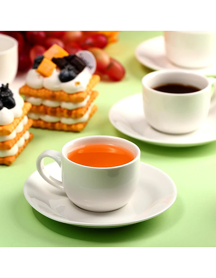 Maxdot 12 Set 2.7 OZ Porcelain Espresso Cups with Saucers White Ceramic Coffee Cups and Saucers Cappuccino Mug Latte Cup for Cafe Mocha Barista Coffee Shop