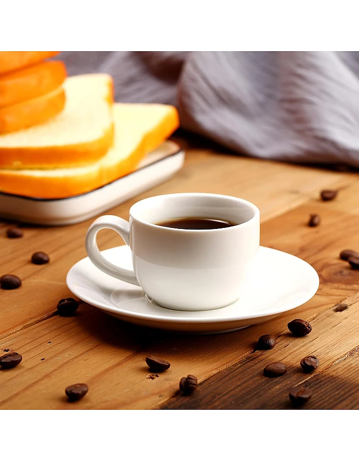 Maxdot 12 Set 2.7 OZ Porcelain Espresso Cups with Saucers White Ceramic Coffee Cups and Saucers Cappuccino Mug Latte Cup for Cafe Mocha Barista Coffee Shop