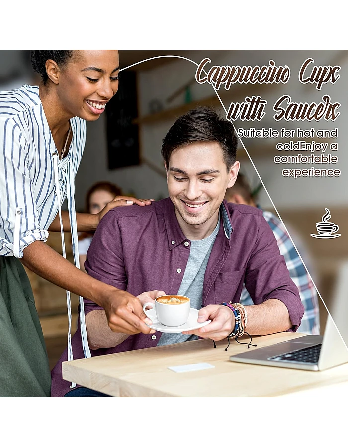 Maxdot 12 Set 2.7 OZ Porcelain Espresso Cups with Saucers White Ceramic Coffee Cups and Saucers Cappuccino Mug Latte Cup for Cafe Mocha Barista Coffee Shop