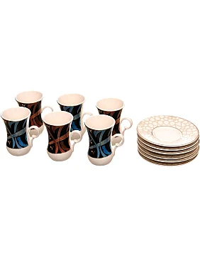 Rosa Calligraphy Porcelain Turkish Cup Set, 12 Pieces With Saucer With Durable Material For Home And Office