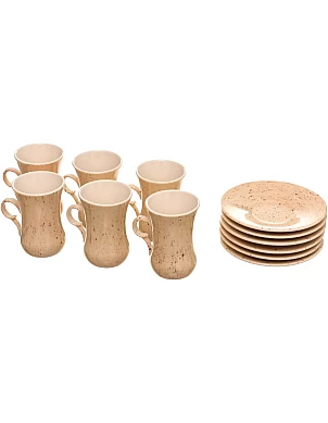 Rosa FM 8968 010044 Beige Porcelain Turkish Cup Set, 12 Pieces With Saucer With Durable Material For Home And Office