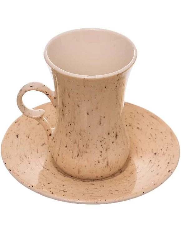 Rosa FM 8968 010044 Beige Porcelain Turkish Cup Set, 12 Pieces With Saucer With Durable Material For Home And Office