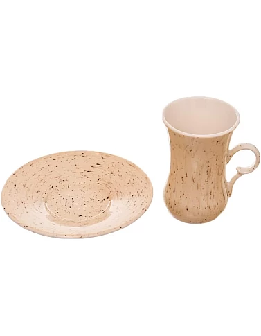 Rosa FM 8968 010044 Beige Porcelain Turkish Cup Set, 12 Pieces With Saucer With Durable Material For Home And Office
