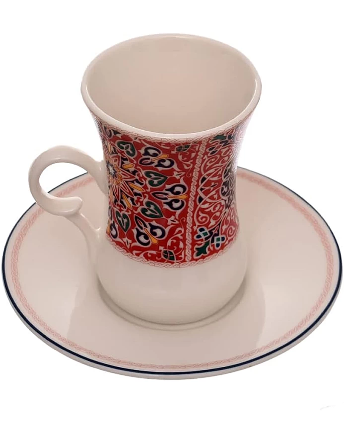 Rosa FM 8968 010907 Khayameya Red Porcelain Turkish Cup Set, 12 Pieces With Saucer With Durable Material For Home And Office