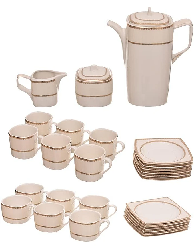 Rosa fm 8968 296103 elizabeth t.shape porcelain tea and coffee cup set, 29 pieces with durable material for home and office