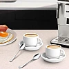 homEdge Premium Espresso Shot Cups and Saucers Set with Espresso Stainless Steel Spoons - 2.5 oz, Set of 4, White