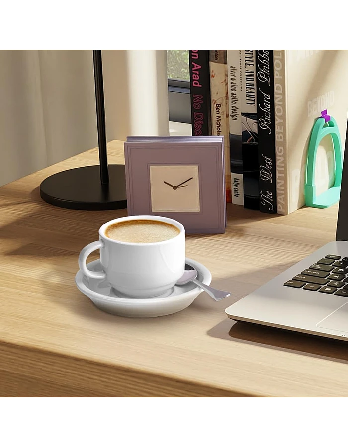 homEdge Premium Espresso Shot Cups and Saucers Set with Espresso Stainless Steel Spoons - 2.5 oz, Set of 4, White