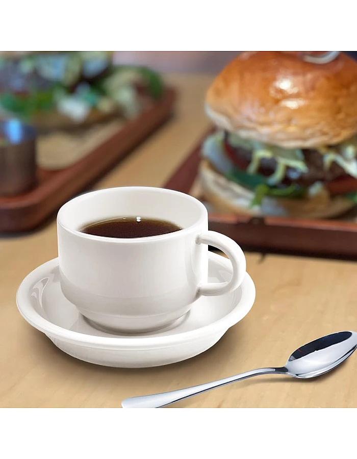 homEdge Premium Espresso Shot Cups and Saucers Set with Espresso Stainless Steel Spoons - 2.5 oz, Set of 4, White