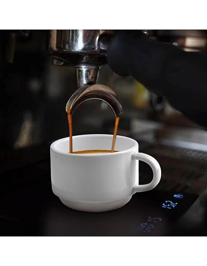 homEdge Premium Espresso Shot Cups and Saucers Set with Espresso Stainless Steel Spoons - 2.5 oz, Set of 4, White