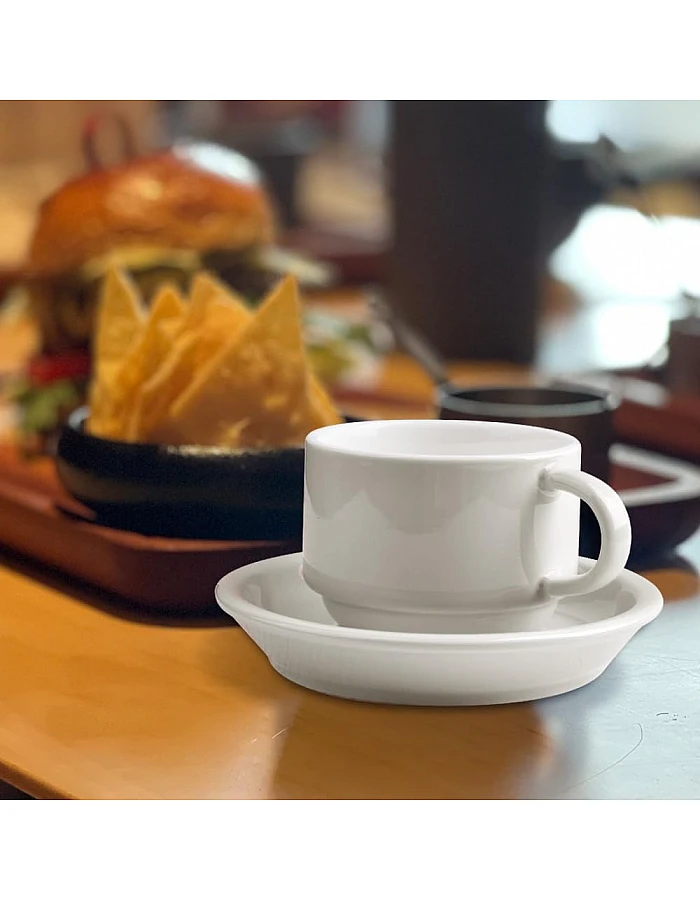 homEdge Premium Espresso Shot Cups and Saucers Set with Espresso Stainless Steel Spoons - 2.5 oz, Set of 4, White